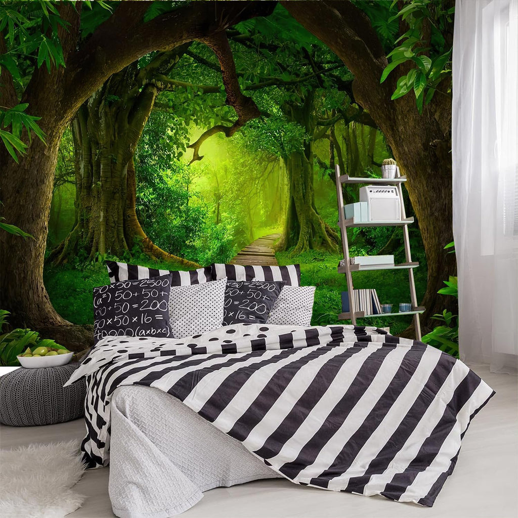 FENDROM Nature Forest Tree Cave Tapestry Wall Hanging Landscape Stream Through Green Rainforest Tapestries Jungle Creek Psychedelic Wall Blanket for Living Room