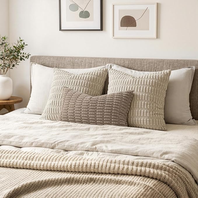 MIULEE Lumbar Corduroy Decorative Throw Pillow Covers 22x14 Light Brown | Pack - Image 4