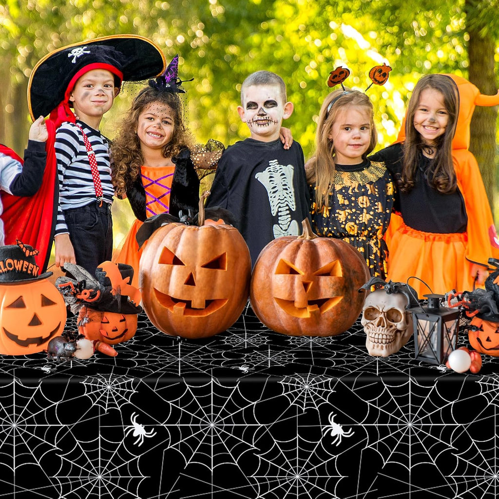 2 Pcs Halloween Tablecloth - Plastic Halloweens Spider Webs Table Cloth, Black Disposable Rectangle Spiderweb Table Cover for Halloween Party Decorations Supplies Favors Tables Decor, 108 x 54 Inch