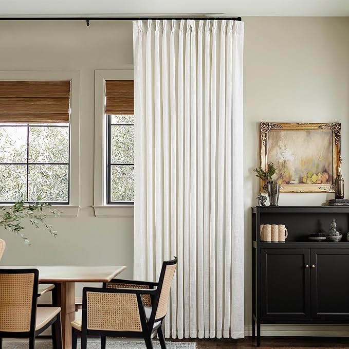 Natural Extra Wide 60 Inch Width Pinch Pleated 84 Inch Curtains | Thick Linen by Twodrapes