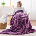 NEWCOSPLAY Faux Fur Throw Blanket Tie-dye Violet Purple Luxury Fluffy Thick Warm Bubble Blanket for Couch Sofa Bed 700GSM (Tie-dye Violet Purple, Throw(50"x60"))