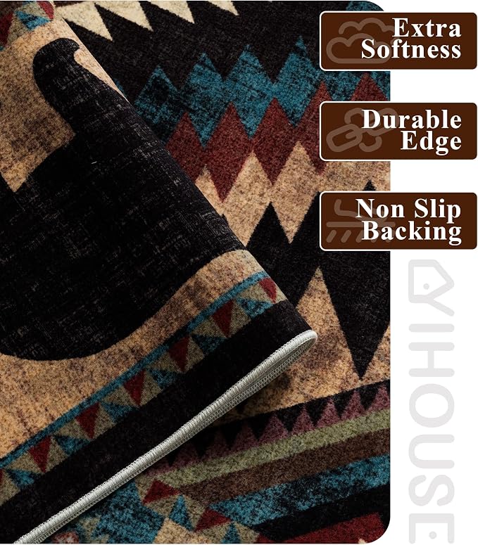 Rustic Cabin Area Rug 10x14, Lodge Wildlife Bear Washable Large Area Rug - Image 6