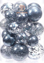 Sea Team Multi-Size Shatterproof Clear Plastic Christmas Tree Ball Ornaments Set, Decorative Hanging Transparent Xmas Baubles with Stuffed Delicate Decorations (25 Counts, Stone Blue)