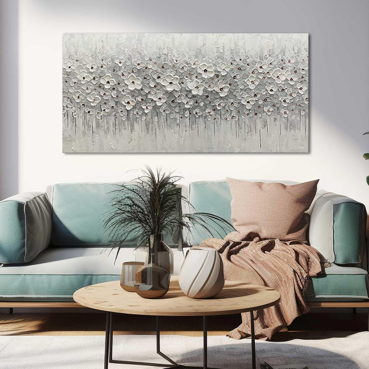 SDYA White Flowers Canvas Art Hanging Decor Botanical Wall Decoration for Living Room Bedroom Oil Painting Contemporary Artwork for office 24x48 Inch