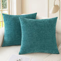 CaliTime Throw Pillow Covers Decorative 18 X 18 Inches Pack of 2 Cozy Chenille Cushion Cases for Couch Sofa Bed Living Room Home Teal