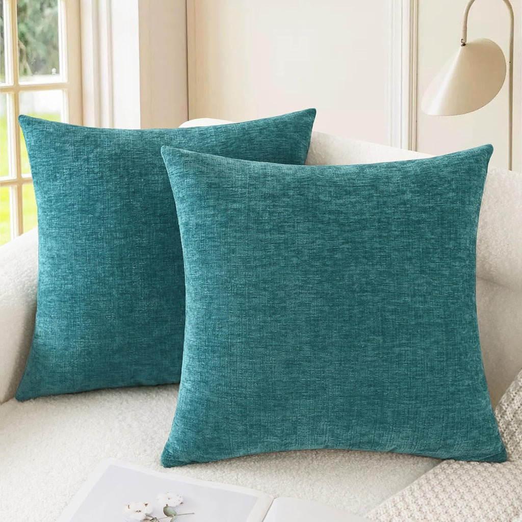 CaliTime Throw Pillow Covers Decorative 20 X 20 Inches Pack of 2 Cozy Chenille Cushion Cases for Couch Sofa Bed Living Room Home Teal