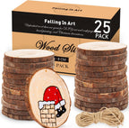 Falling in Art 2.3-3.1 Inches Natural Wood Slices Set for Crafts - 25Pcs Round Wood Discs with Pre-drilled Hole for DIY Projects, Christmas Ornaments and Wedding Decoration