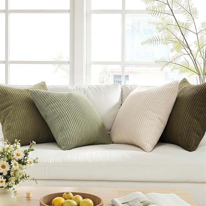 Topfinel Boho Farmhouse Green White Throw Pillow Covers 16x16 Inch Set of 4 - Image 3