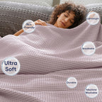 PHF Ultra Soft Waffle Weave Blanket Queen Size 90"x 90"- Washed Lightweight Breathable Cozy Woven Blanket for Bed - Aesthetic Decor for Couch Bedding Sofa Home Car - Dusty Rose