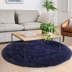 Amdrebio Dark Navy Blue Round Fluffy Area Rug 5Ft - Image 3