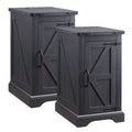 JXQTLINGMU Farmhouse Nightstand Set of 2 with Charging Station, 17" D Rectangular End Table with Barn Door & Adjustable Storage Shelf, Wood Rustic Sofa Side Table for Living Room, Bedroom, Black