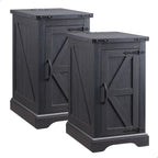 JXQTLINGMU Farmhouse Nightstand Set of 2 with Charging Station, 17" D Rectangular End Table with Barn Door & Adjustable Storage Shelf, Wood Rustic Sofa Side Table for Living Room, Bedroom, Black