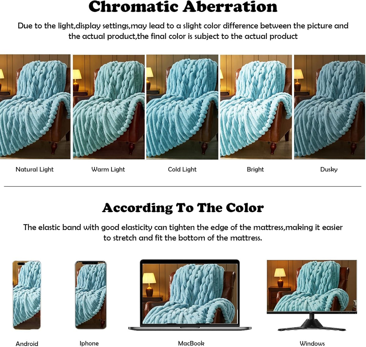 NEWCOSPLAY Faux Fur Throw Blanket Blue 3D Ribbed Plush Thick Warm Blanket for Couch Sofa Bed 850GSM (Blue Ribbed, Throw(50"x60"))