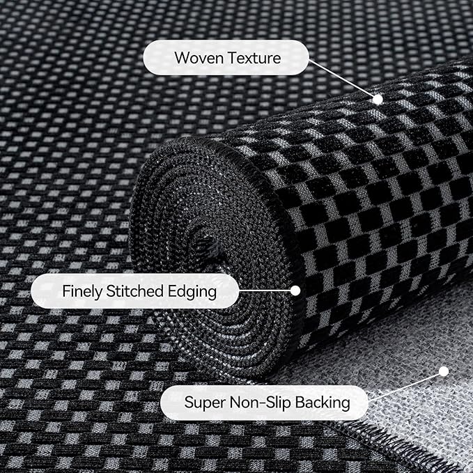 3x5 ft Area Rug Entryway Runner Kitchen Rugs Non Slip Washable Black | Boho - Image 5