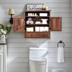 Bathroom Wall Cabinet, Farmhouse Medicine Cabinet, 24" Wide Cabinet with Drawer, Adjustable Shelf, Double Barn Doors, Storage Cabinet for Bathroom, Kitchen, Living Room, Brown