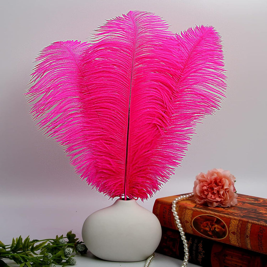 THARAHT 12pcs Hot Pink Ostrich Feathers Natural Bulk 14-16Inch 35cm-40cm for Wedding Party Centerpieces Easter Gatsby and Home Decorate Ostrich Feathers