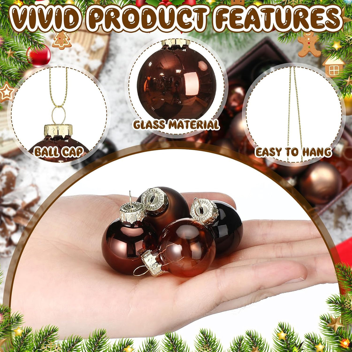 Tioncy 32 Pcs 1 Inch Mini Glass Christmas Ornaments Balls Shiny Christmas Balls Tiny Tree Hanging Decoration Small Colorful Ball Pendant for Xmas Party Supplies(Multi Brown, Black)