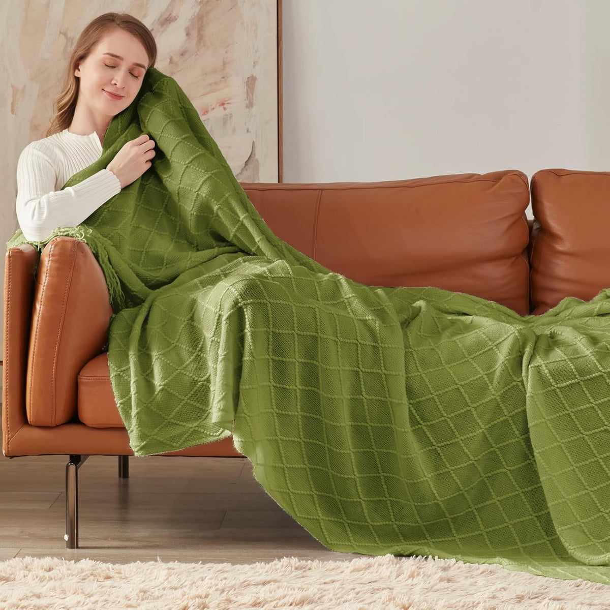 inhand Knitted Throw Blanket for Couch and Bed, Soft Living Room Home Decor Knitted Blanket with Tassel, Outdoor Lightweight Breathable Summer Blanket, Farmhouse Warm Woven Decorative, 50"x60"