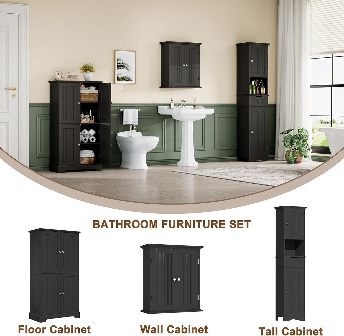 ChooChoo 67" Tall Bathroom Storage Cabinet Freestanding with Adjustable Shelves, Narrow Storage Linen Cabinet with 2 Doors and 1 Drawers for Bathroom, Living Room, Kitchen, Black