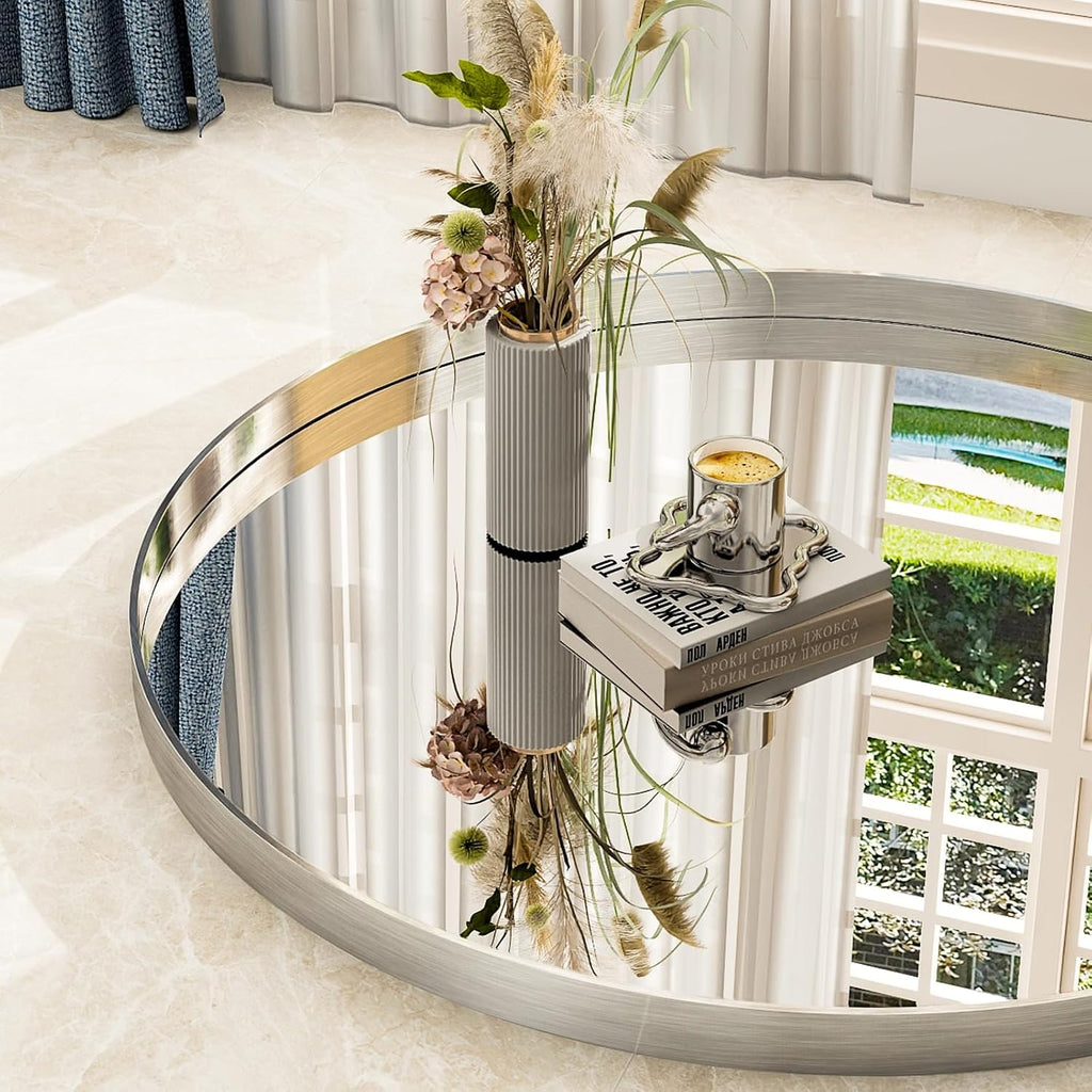 32 Inch Silver Round Bathroom Mirror - Wall Mounted Circle Mirror with Metal Frame, Modern Mirror Suitable for Bathroom, Vanity, Entryway, Living Room, Wall Decor