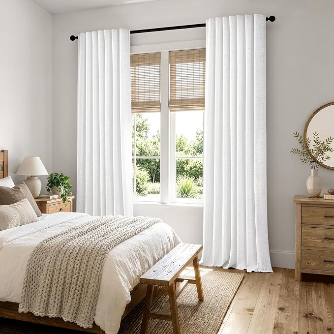 MIULEE 100% Blackout Linen Curtains 42 x 90 Inch Bright White 2 Panels | - Image 8