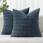 MIULEE Corduroy Decorative Throw Pillow Covers 20x20 Blue Pack of 2 | Soft Boho by MIULEE