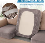H.VERSAILTEX Velvet Stretch Couch Cushion Cover Plush Cushion Slipcover for Chair Loveseat Sofa Cushion Furniture Protector Seat Cushion Sofa Cover (2 Piece Large Sofa Cushion Covers, Taupe Striped)