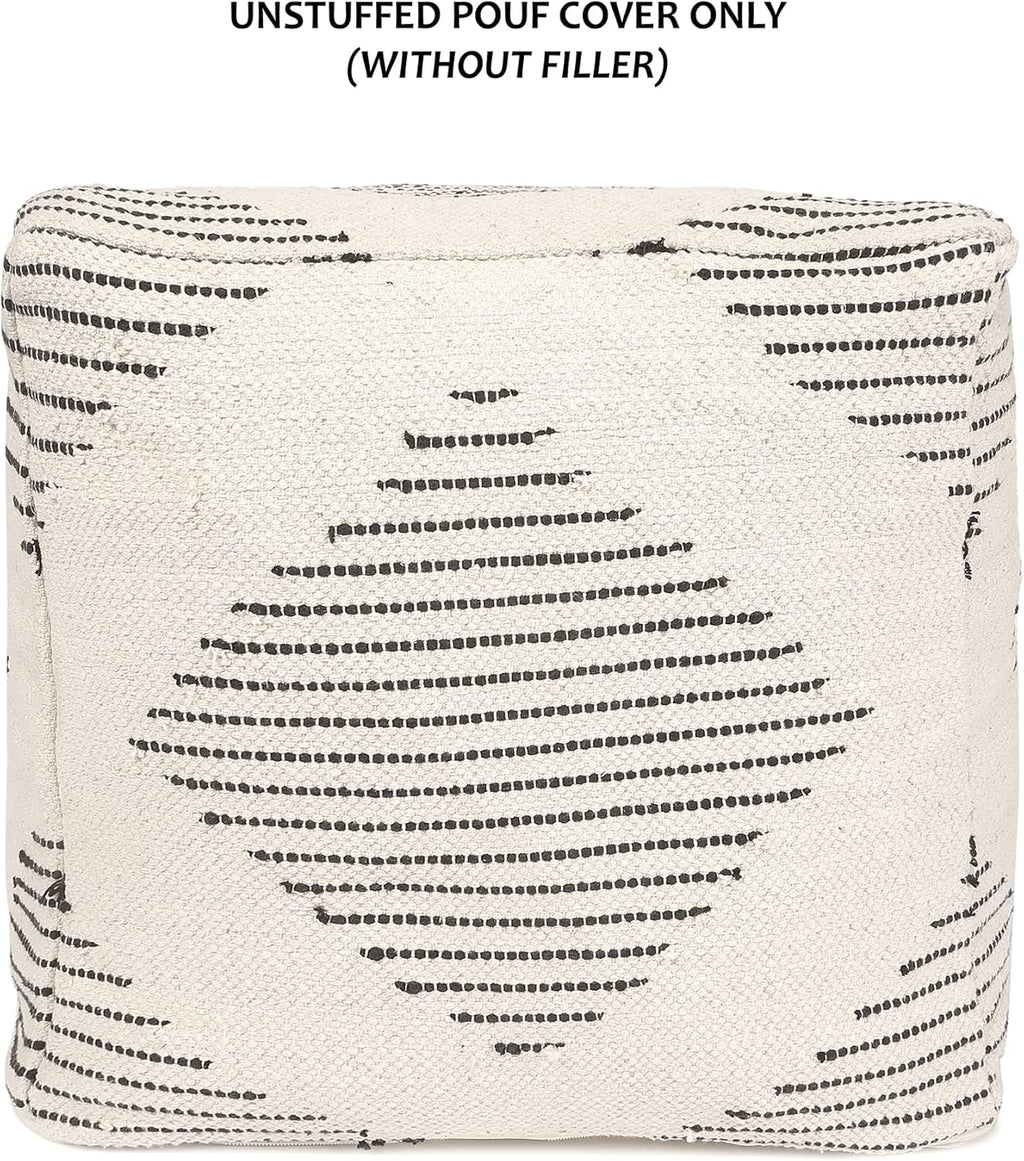 REDEARTH · UNSTUFFED Pouf Ottoman Cover Textured Boho Storage Square Home Decor Poof Pouffe Space Saver Footrest for Living Room, Bedroom, Nursery, Kidsroom; 100% Cotton (18"x18"x18"; Black)