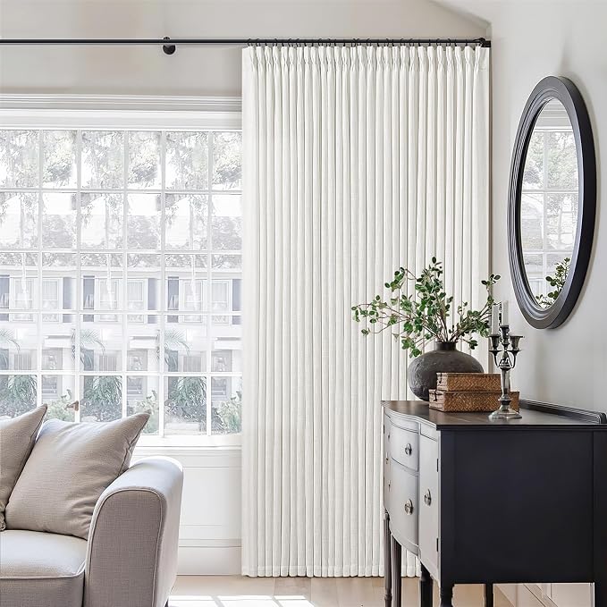 Beige White Pinch Pleated Linen Curtains 96 Inches Long 2 Panels | Light - Image 9