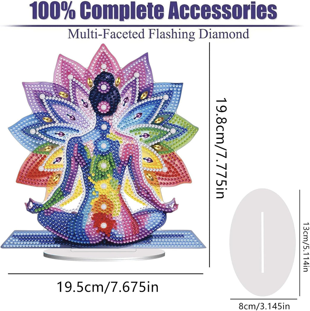Diamond Painting Kits for Adults Beginners, 5D Full Drill Yoga Crystal Art Desktop Ornament, DIY Single Sided Home Office Desk Decor, Creative Craft Gift Set with Tools