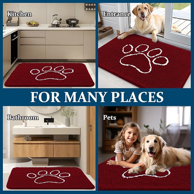 OLANLY Dog Door Mat for Muddy Paws 24x16, Paw Print Design Chenille Mud Mat | - Image 8