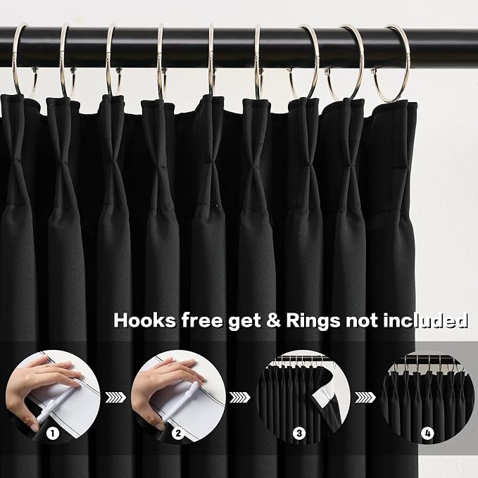 80 Inch Wide Black Pinch Pleated Tall Curtains 80 x 144, Thermal Insulated - Image 2