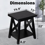 Black End Table, 2-Tier End Tables Living Room, Wood Side Table, Modern Side Table