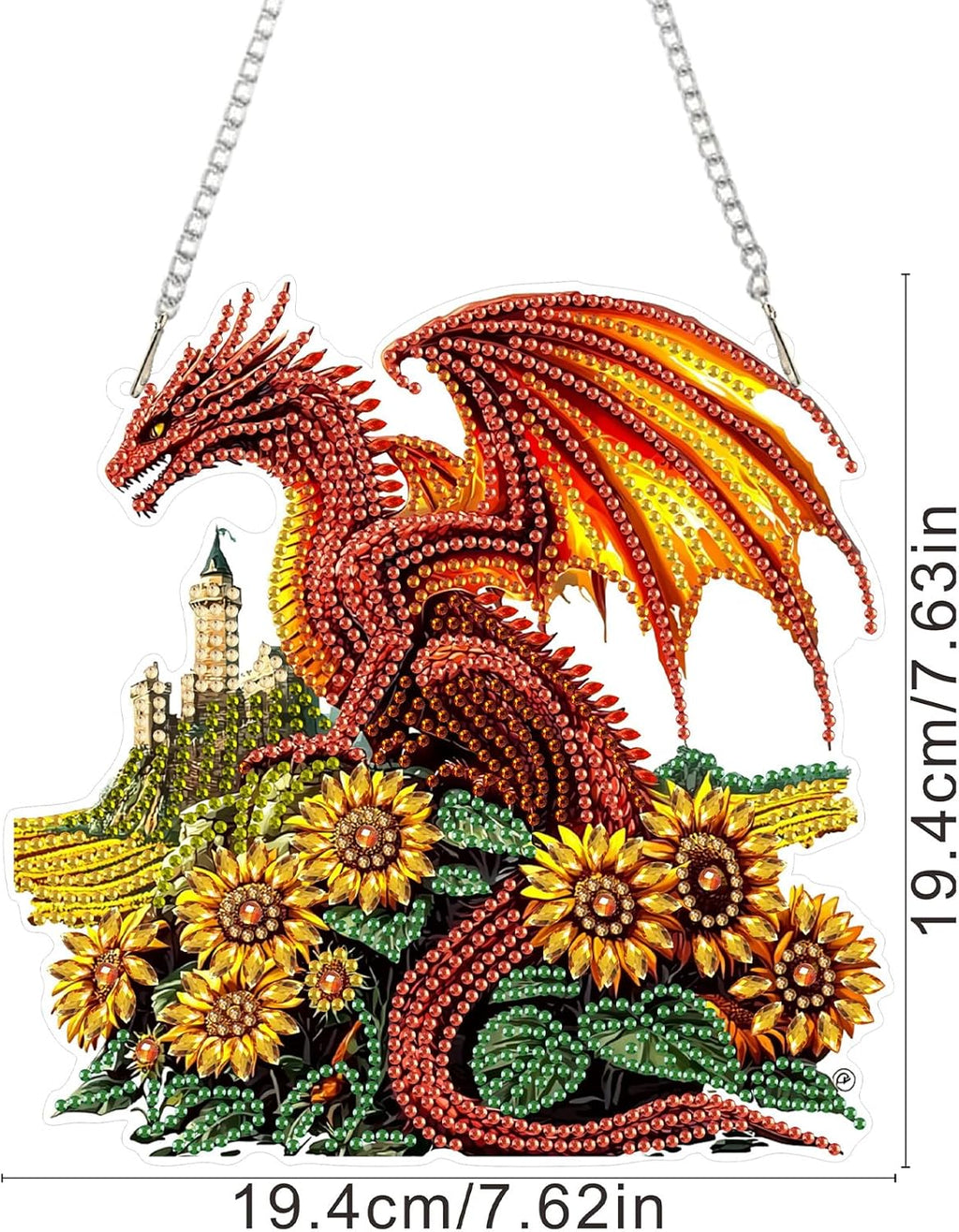 SENQAO Dragon Diamond Art Hanging Kit for Adult, Special Shaped Rhinestone, Double Sided DIY Acrylic Diamond Art Painting Window Pendants Home Garden Wall Hanging Kits Hanging Ornament (Sunflower)