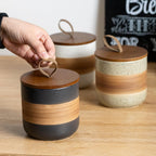 Small Ceramic Jar with Lid, Coffee Container Kitchen Food Storage Jars for Spice Sugar Tea Bag Matcha Container Airtight, Stacairtightkable Decorative Jars for Countertop, Black & 5oz