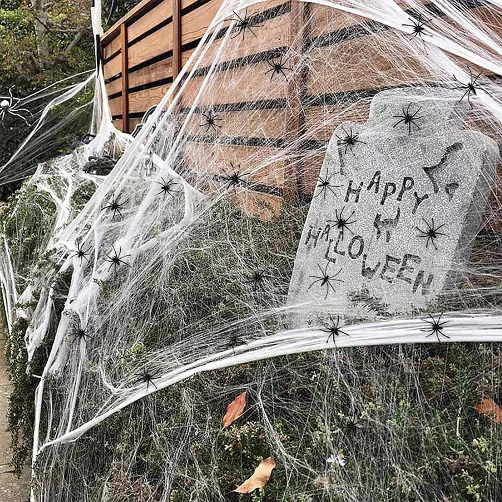 600 sqft Spider Web Halloween Decorations With 20 Fake Spiders - Super Stretch Cobwebs for Party Decor and Supplies