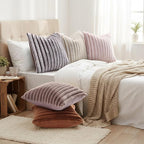 decorUhome Fall Faux Fur Throw Pillow Covers 12x20 Set of 2 Pink White | - Image 6