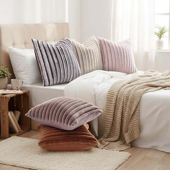 decorUhome Fall Faux Fur Throw Pillow Covers 22x22 Set of 2 Brown | Decorative - Image 6