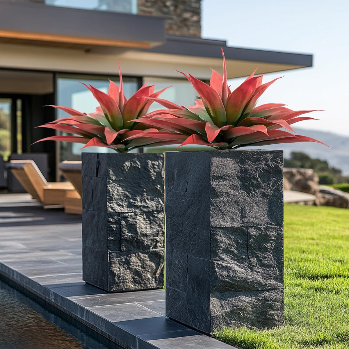 Artificial Agave Plants,Large UV Resistant Fake Agave Planters for Indoor and Outdoor Decorating Artificial Plants for Outdoors Fake Plants 2Pack, 28" Red