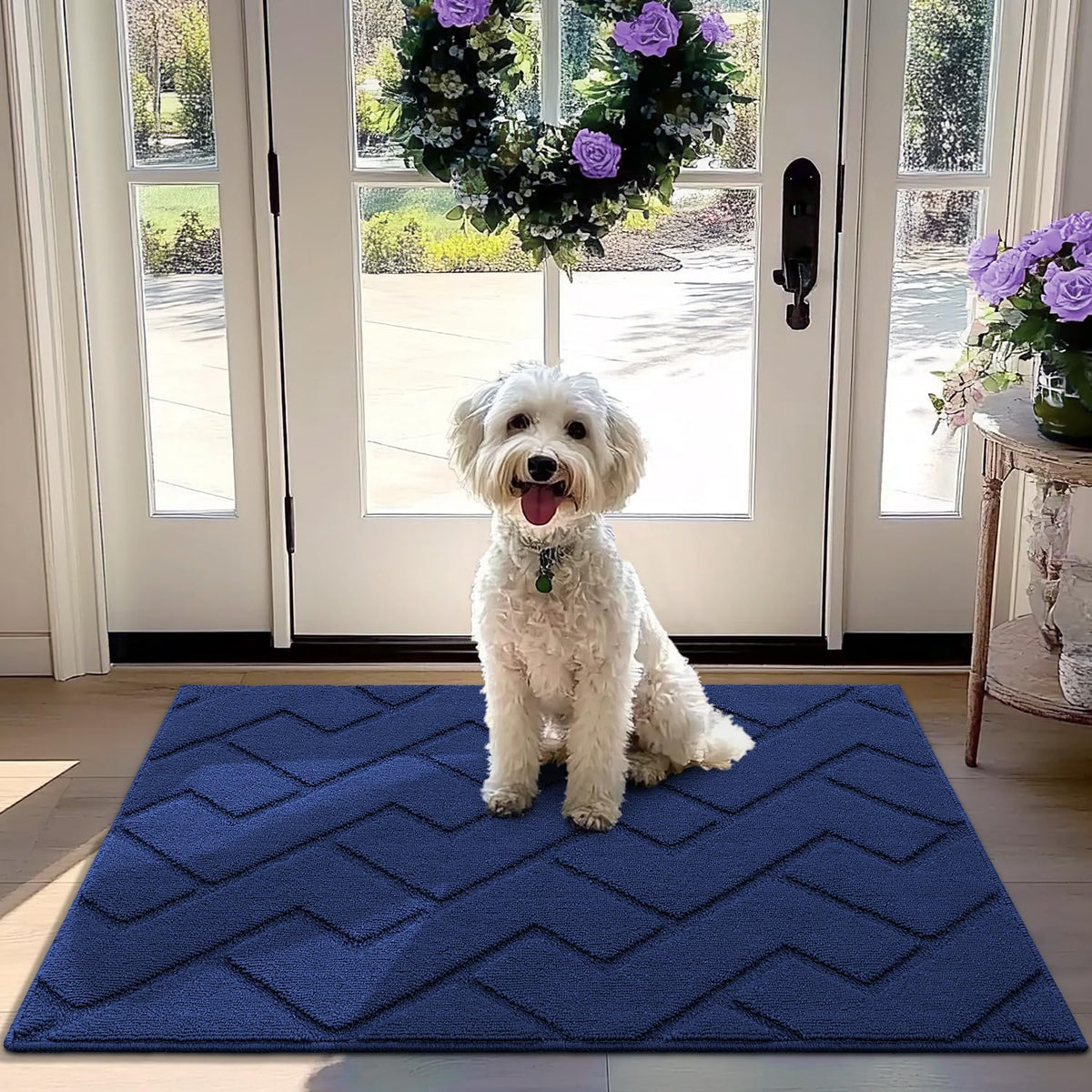 hicorfe Front Door Mat Outside Entrance,32"x40" Absorbent Muddy Dirt Resist Welcome Door Mats Outdoor Indoor,Stain and Fade Resistant,Non Slip Backing Entry Mat Doormat for Entryway(Navy Blue)