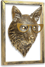 Animal Heads Wall Decor (Includes Metal Frame) Resin Animals Sculptures Head Wall Hanging Decoration Gold vintage Wall Sculpture for Living Room Bedroom Office(Fox)