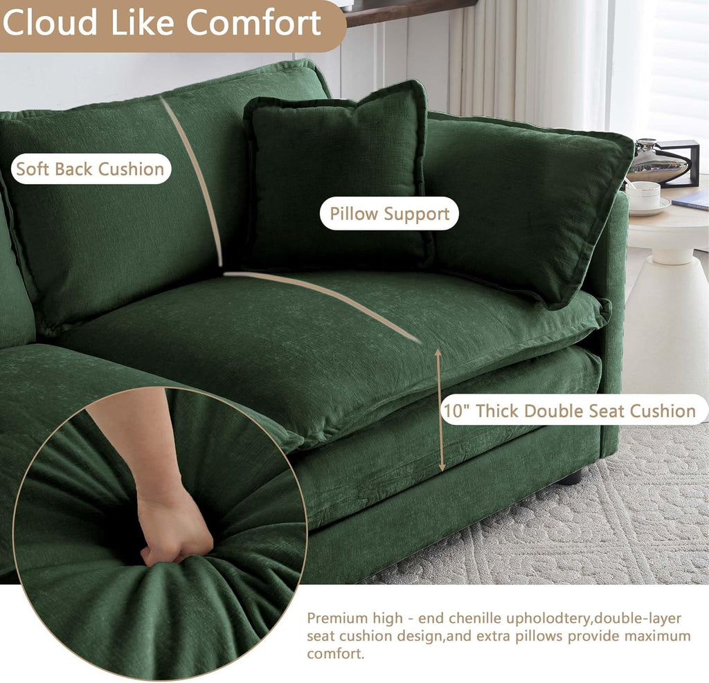 Sectional Sofa 3 Seater with Movable 1 Ottoman,Oversized Modular Couch Deep Seat (Green, 111.5 inch-L)