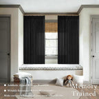 72 Inch Black Linen Blend Pleated Semi Sheer Privacy Curtains 50 Inch Wide | - Image 2