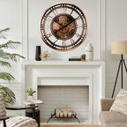 CLXEAST 21 Inch Moving Gear Wall Clock for Modern Farmhouse Living Room Decor,Large Industrial Steampunk Wall Clock for Home Office,Metal Copper Finished,House Warming Gifts New Home