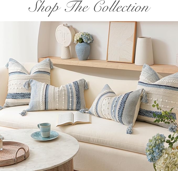 Coastal Blue Boho Decorative Throw Pillow Cover 22x22 Modern Bohemian Accent - Image 7