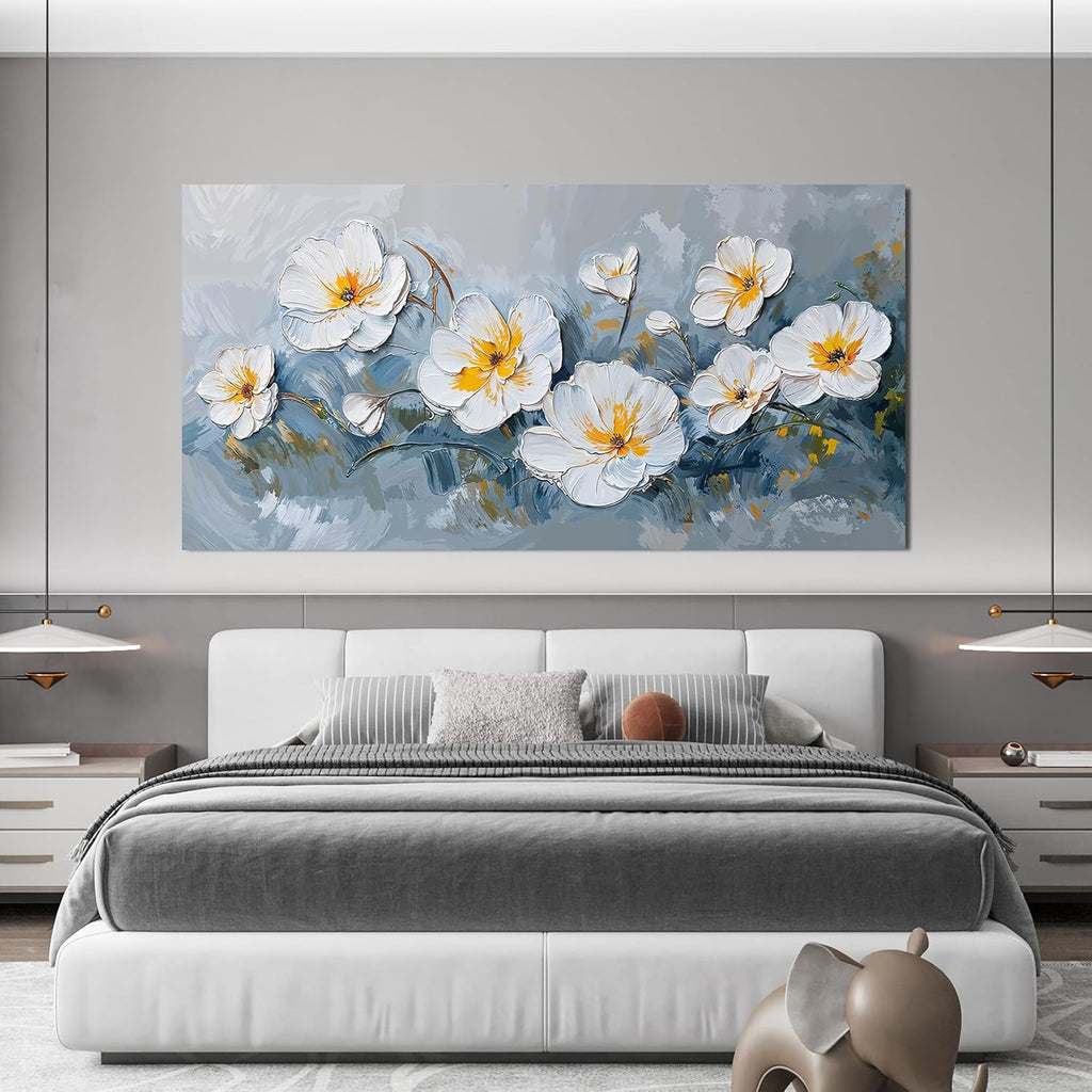 KUPTEU Canvas Wall Art Decor Large Wall Art Pictures for Living Room Oversized White Flowers Wall Art Prints Canvas Art Wall Decor Hallway Decorations Artwork for Walls Bedroom Home Decor 29" X 58"