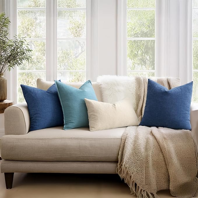 MIULEE Navy Blue Chenille Couch Throw Pillow Covers, 18x18 | Set of 2, Soft - Image 3