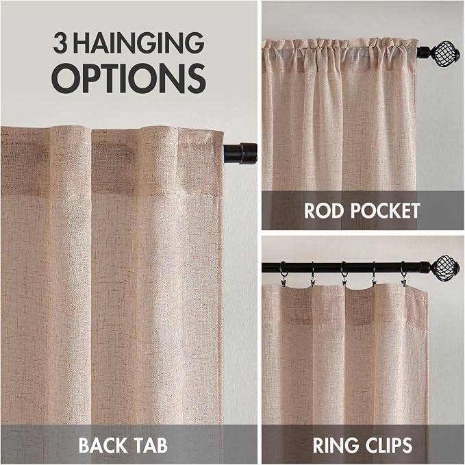 MIULEE Natural Beige Linen Curtains 52x72 Inch Long - Image 3