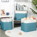 Bidtakay Extra Large Storage Baskets for Shelves 3 Pack Fabric Storage Bins for Organizing Linen Collapsible Organizer for Closet-White&Teal