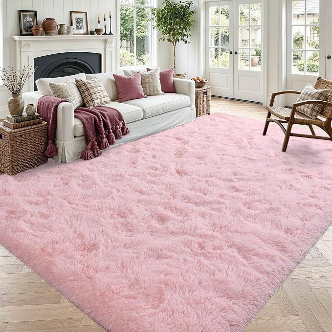 5x7 Pink Fluffy Soft Area Rug Non-Slip by ModernHomeDecor
